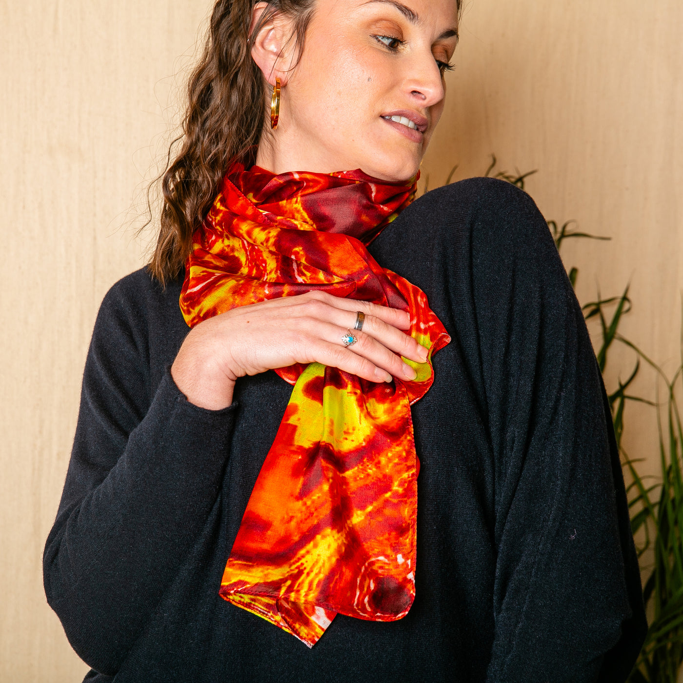 Abstract Orange Large Silk Scarf