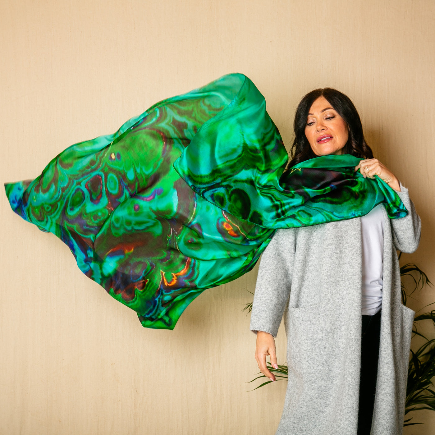 Abstract Green Large Silk Scarf