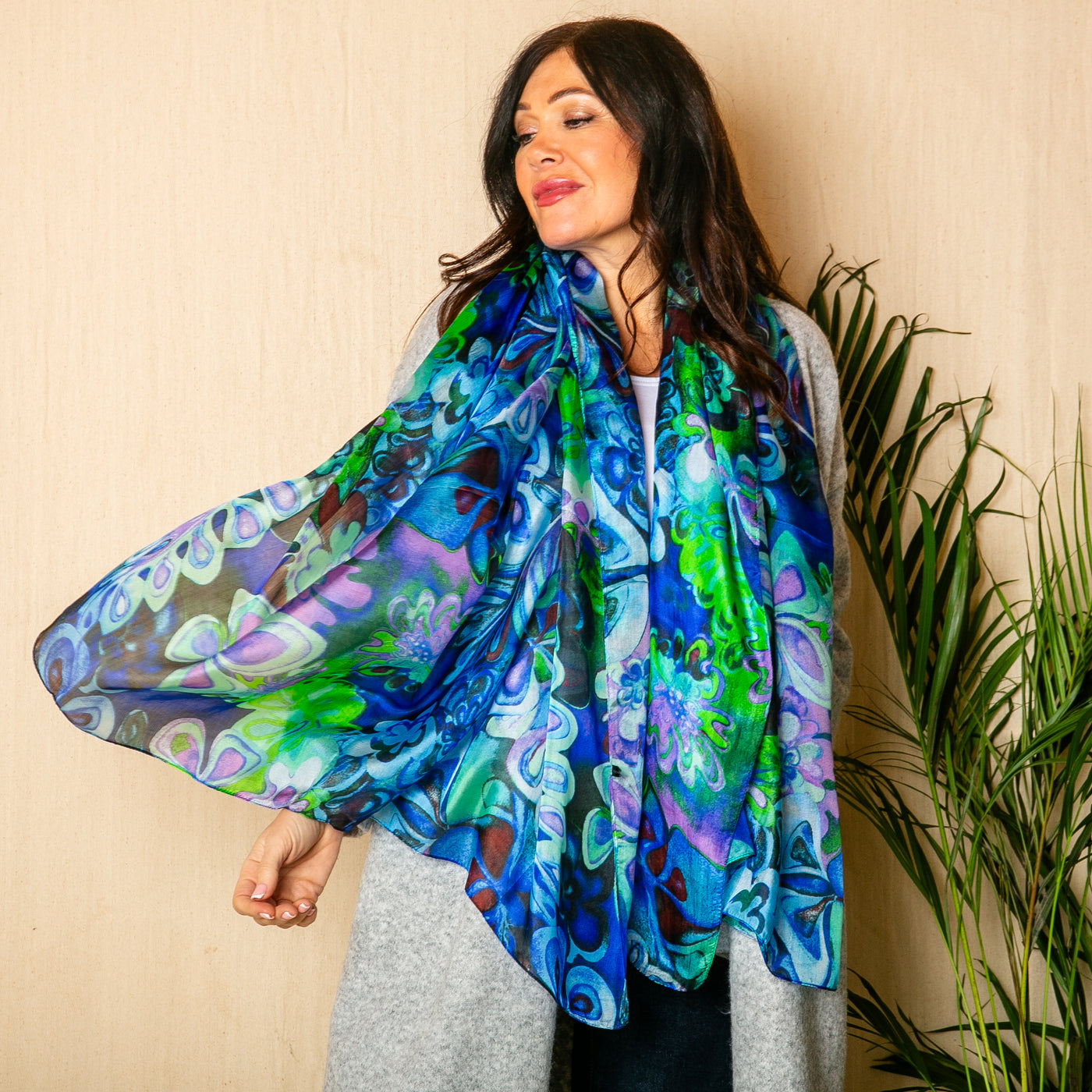 Hibiscus Blue Large Silk Scarf