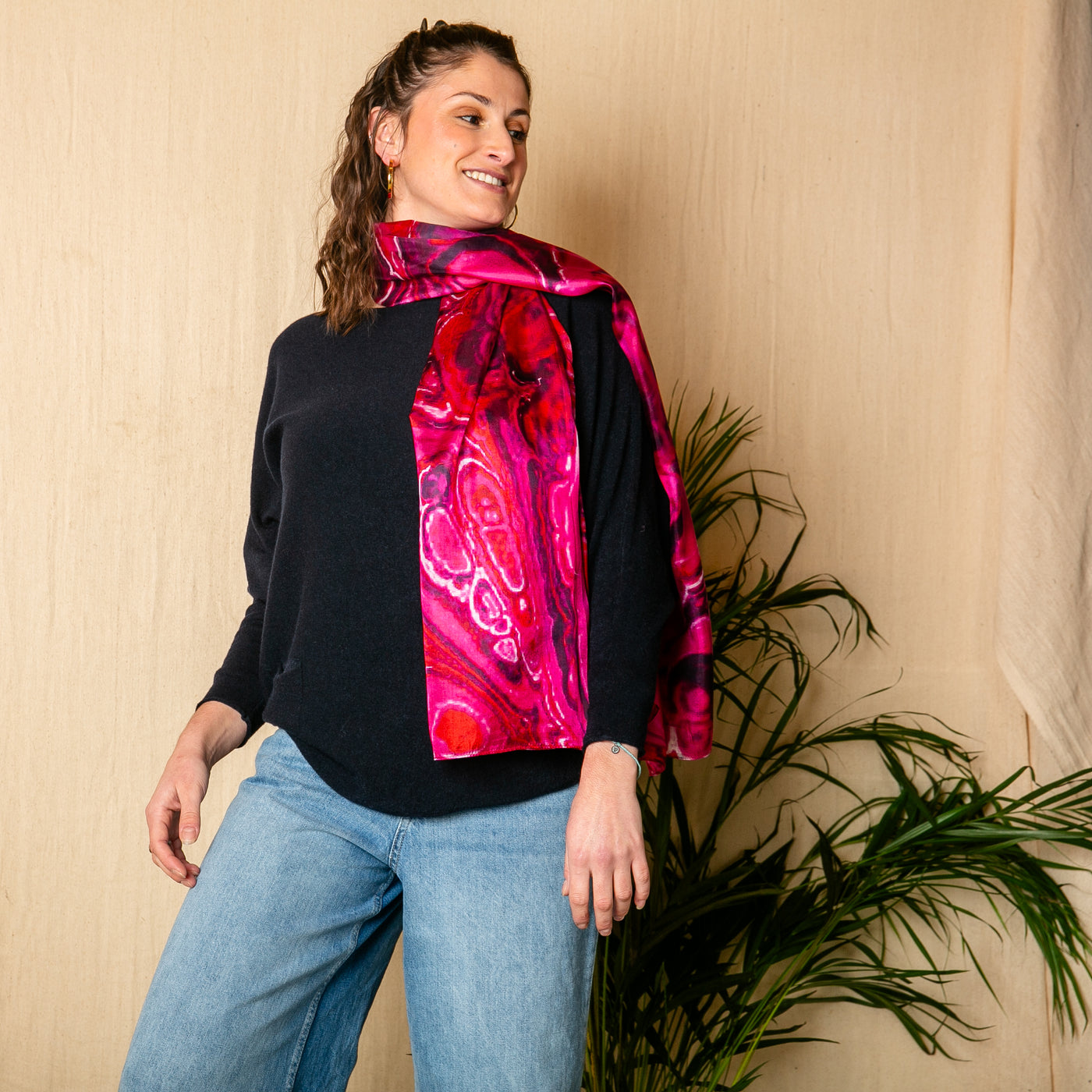 Abstract Fuchsia Large Silk Scarf