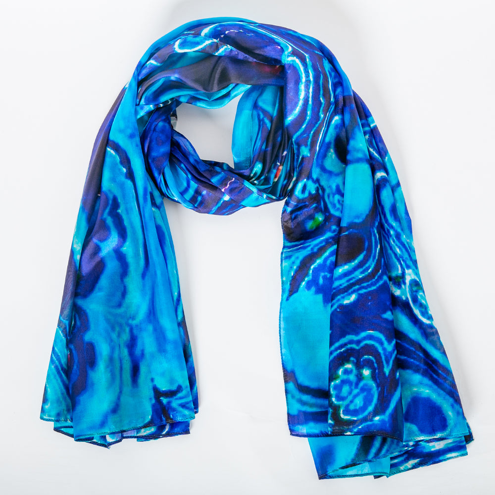 Abstract Blue Large Silk Scarf