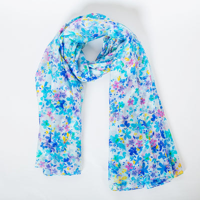 Ditsy Blossom Blue Large Silk Scarf