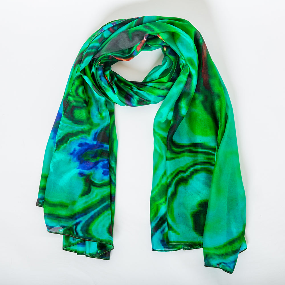 Abstract Green Large Silk Scarf