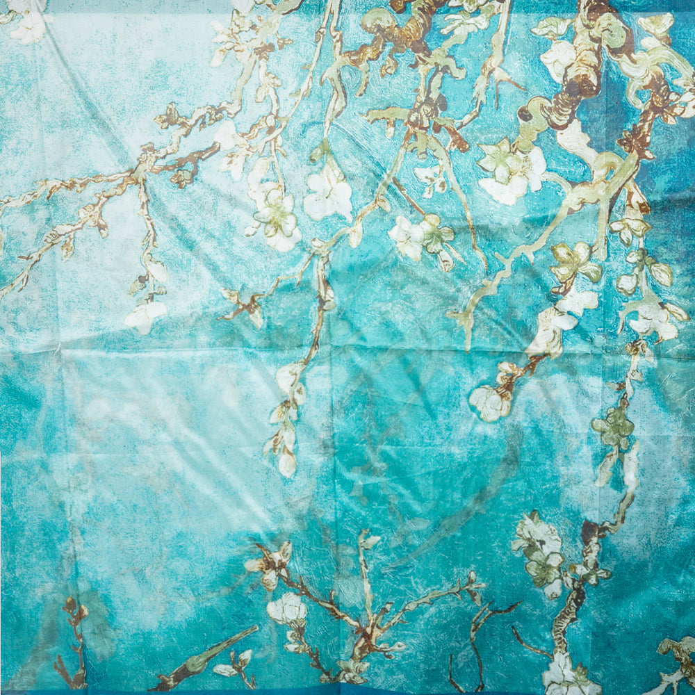 Spring Buds Teal Large Silk Scarf