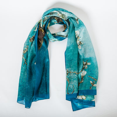 Spring Buds Teal Large Silk Scarf