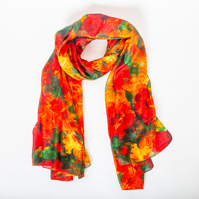 Red Bloom Large Silk Scarf