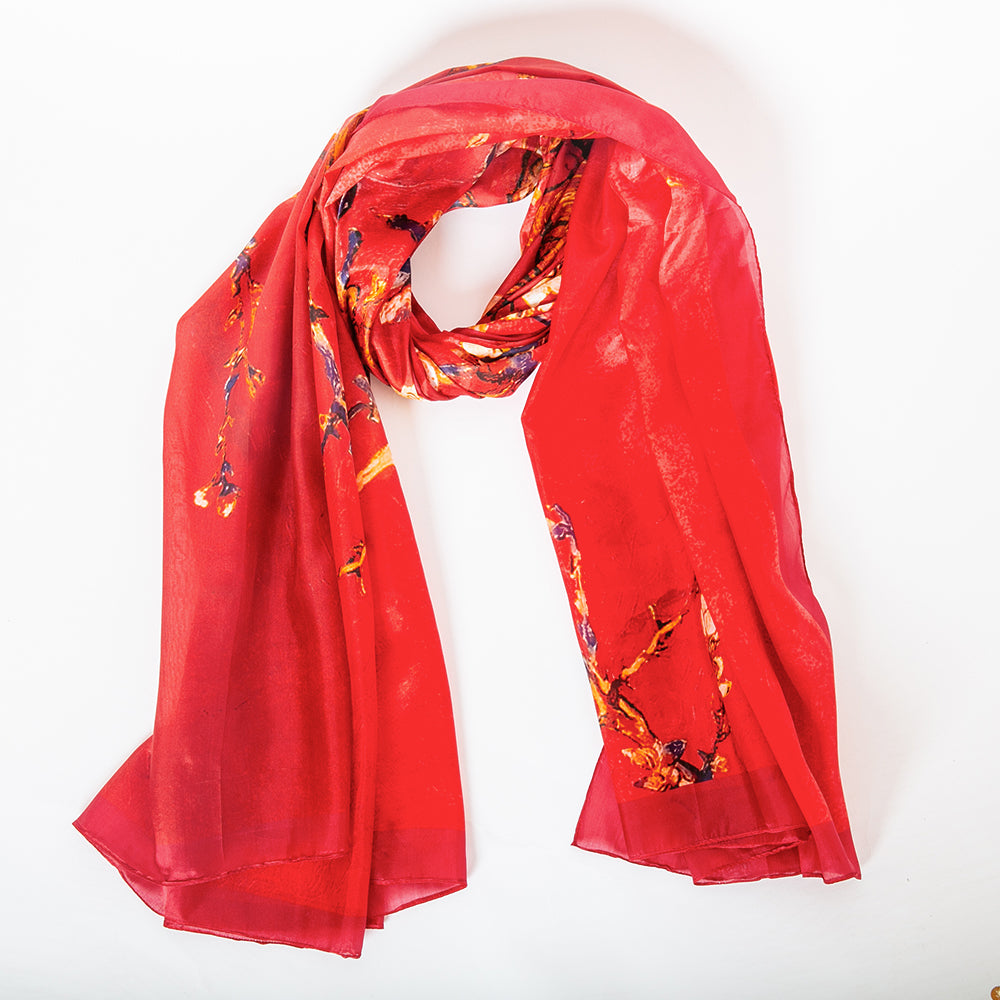 Spring Buds Red Large Silk Scarf