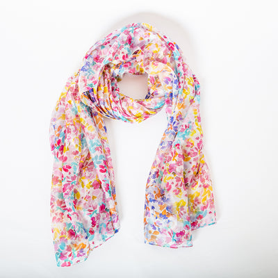 Ditsy Blossom Pink Large Silk Scarf