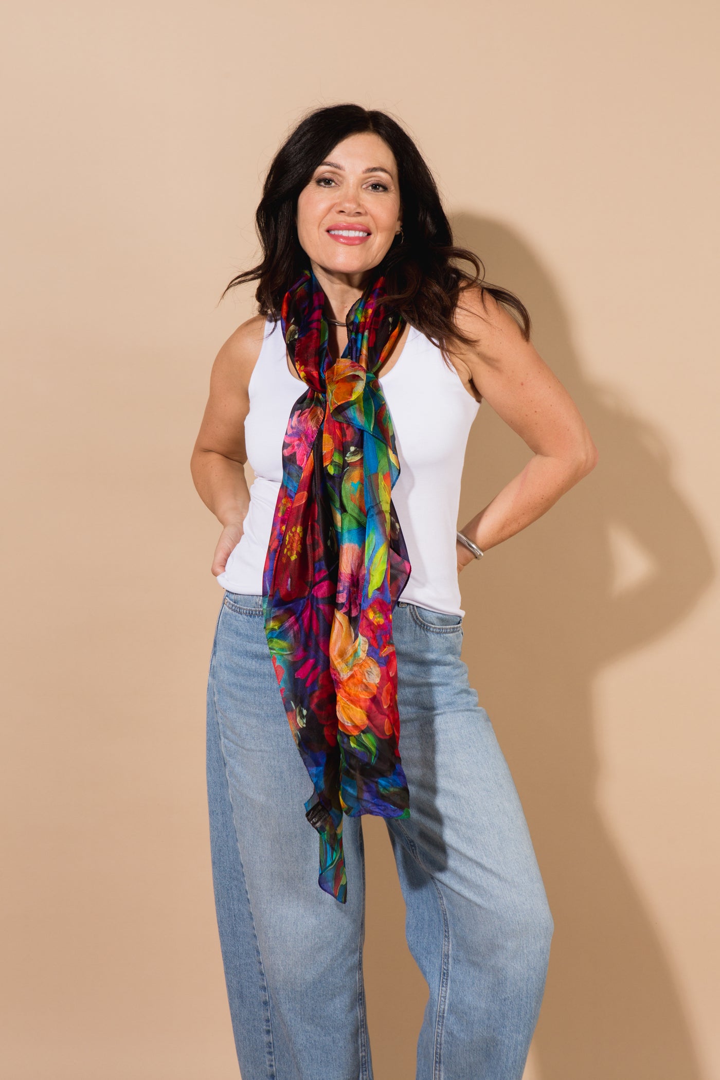 Painterly Petals Large Silk Scarf
