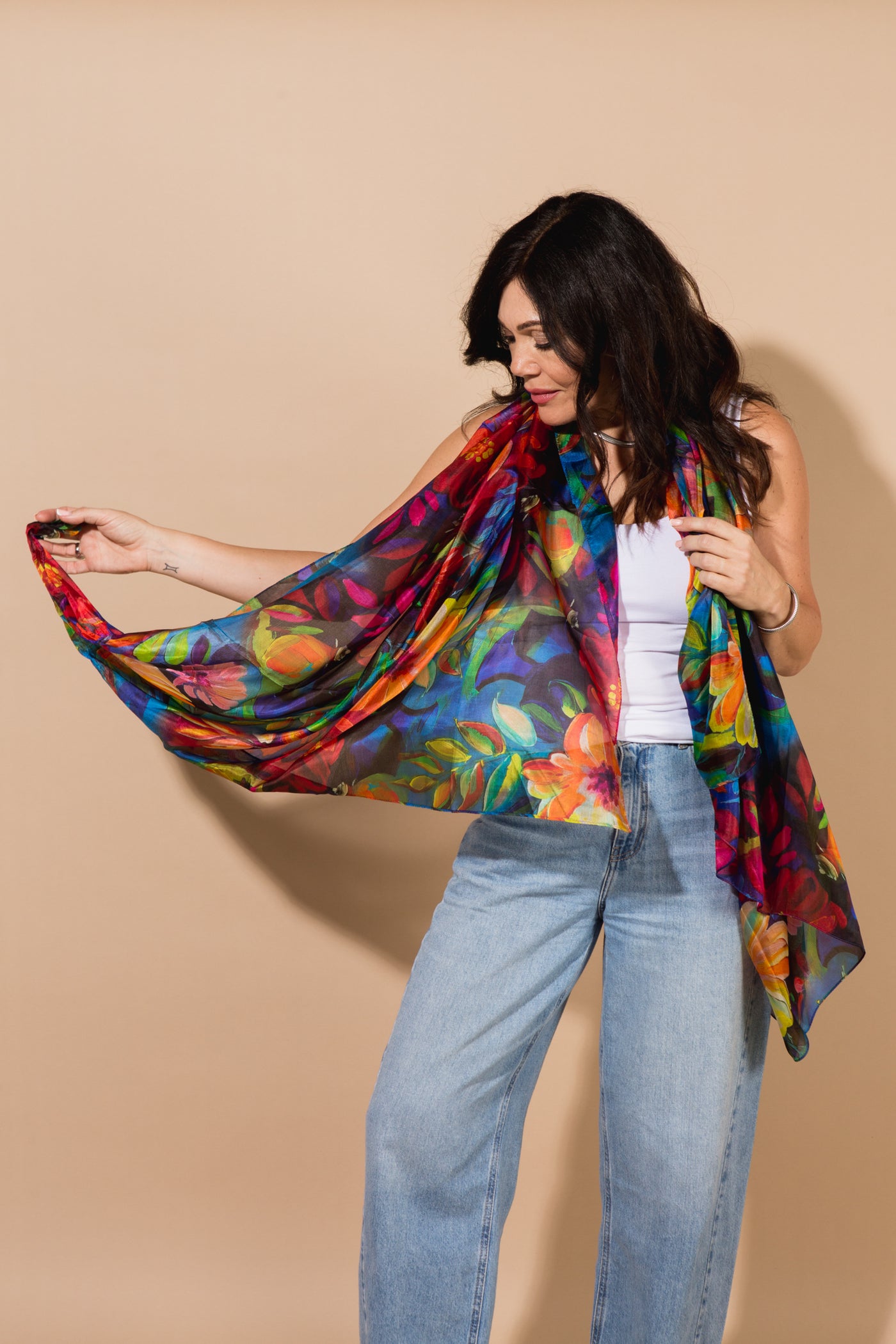 Painterly Petals Large Silk Scarf