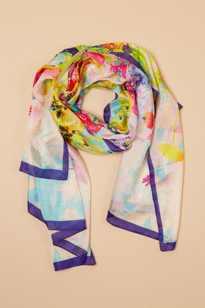 Neon Bloom Large Silk Scarf
