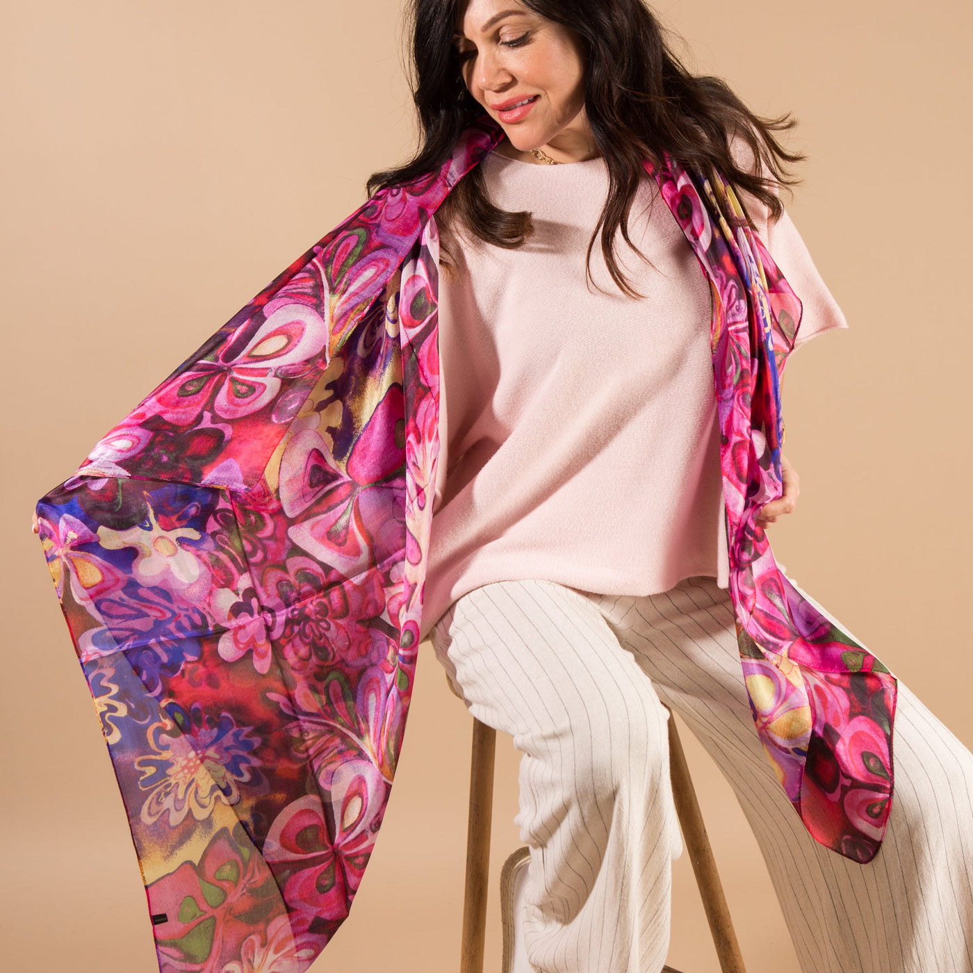 Hibiscus Pink Large Silk Scarf
